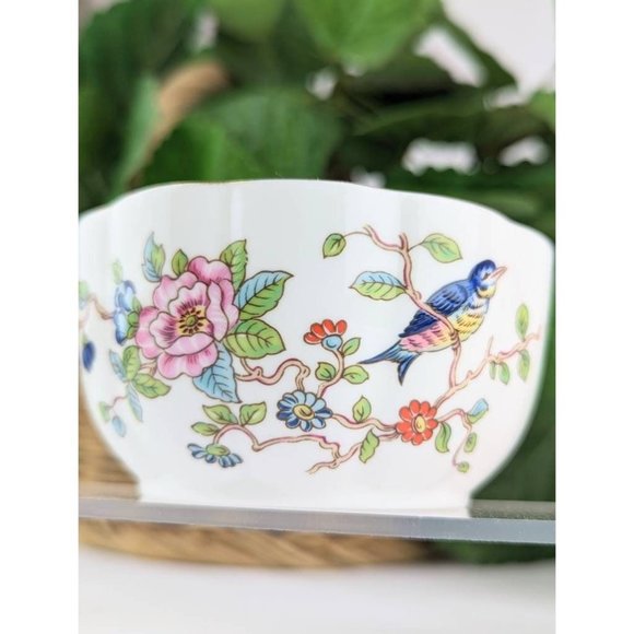 White Porcelain Bowl Gold Trim Floral Vintage Fine China Blue Birds Pink Floral - Picture 5 of 10